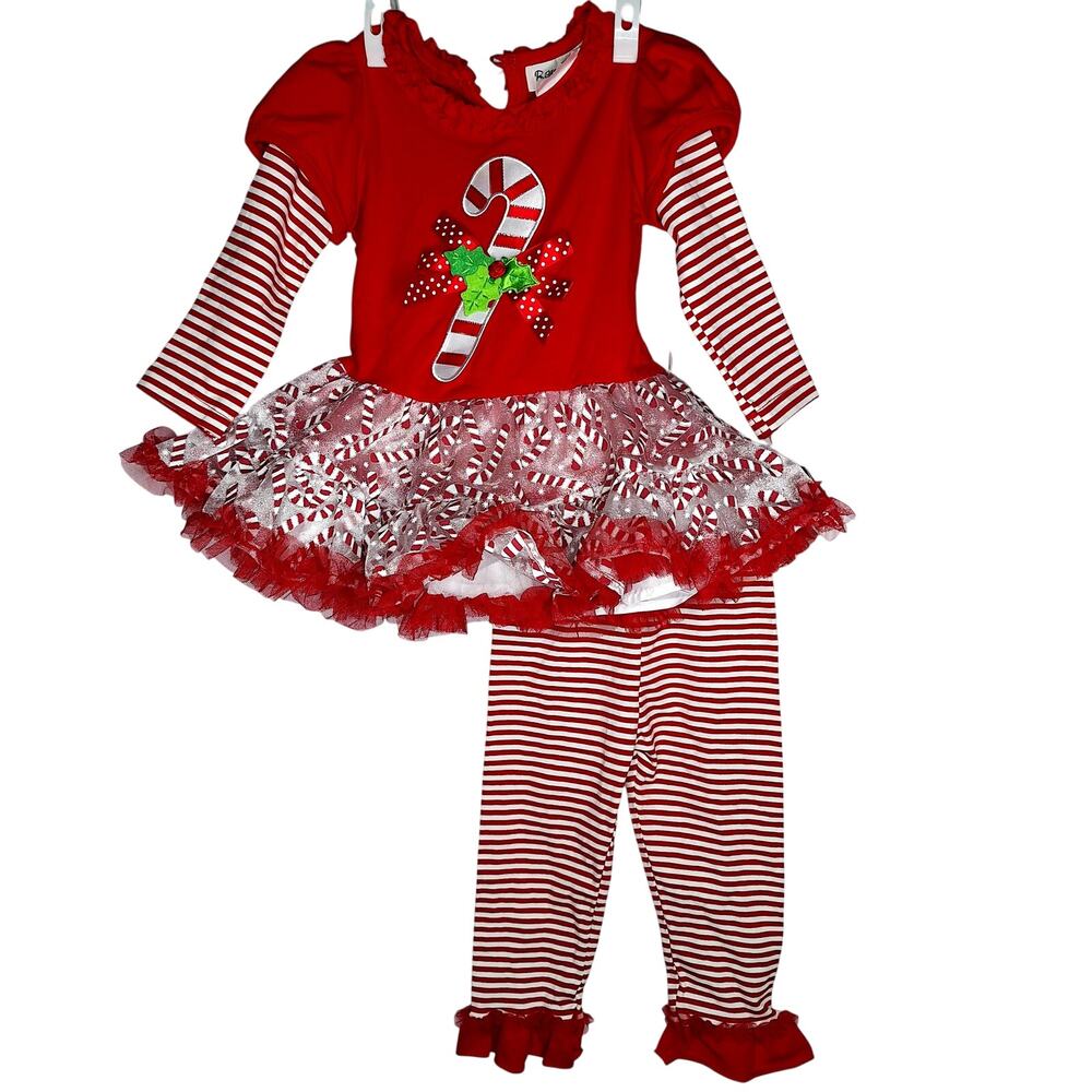 Rare, Too! Christmas Outfit Baby 24 mos Candy Cane Santa Tutu Crinoline Ruffle